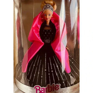 Pink & Black Glittery Barbie Happy Holidays Special Edition Collectible Doll NIB